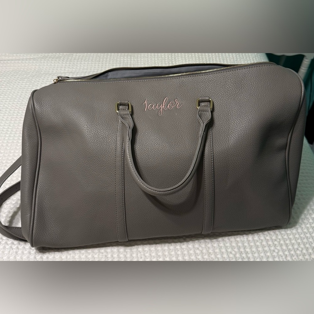 Gray Leather Duffel Bag